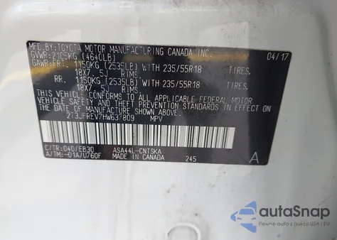 2017 Toyota Rav4 Se from USA, damaged, VIN 2T3JFREV7HW637809